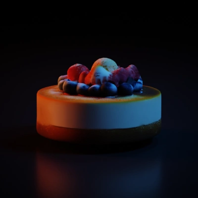 Cheesecake topped with assorted berries.