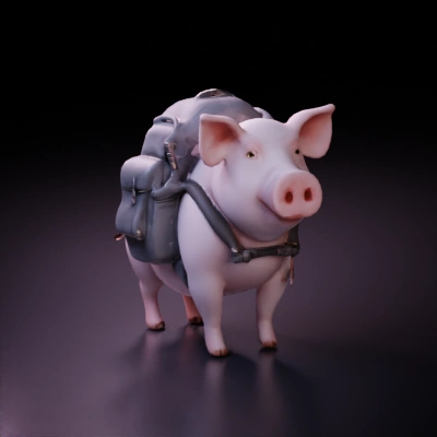 a pig wearing a backpack.