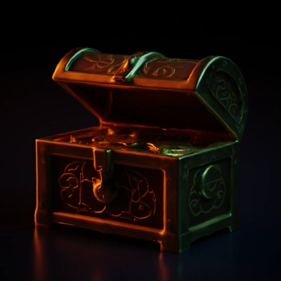 Open treasure chest filled with shiny gold coins.