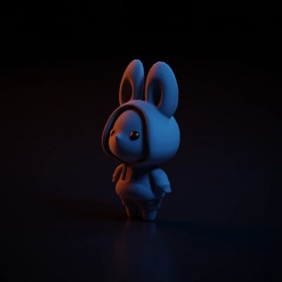 Kawaii rabbit character with hoodie and shorts.