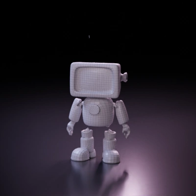 Vintage television robot with antennae, humanoid features. symmetric geometry,smooth edges,character.