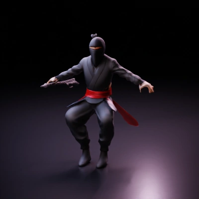 Ninja with traditional outfit and weapons.