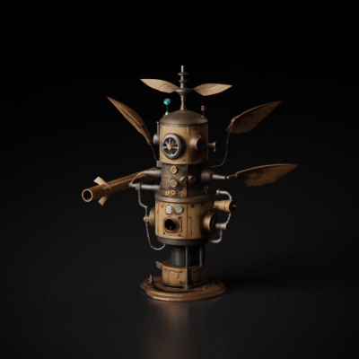 steampunk-inspired mechanical machine with wings.