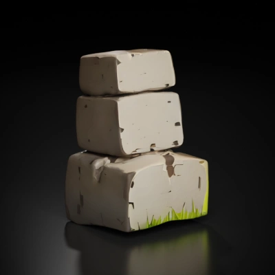 Stacked stone blocks, three high.