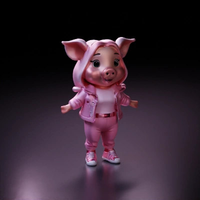 Cartoon pig character in stylish outfit, standing pose.