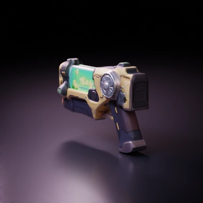 Sci-fi handheld weapon, futuristic design.