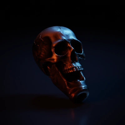 Skull with detailed cracks, hollow eyes and nose.