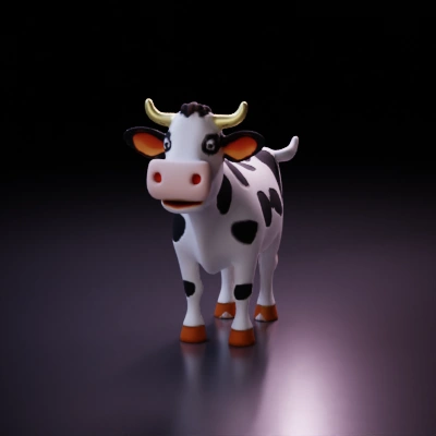 Cartoon cow, friendly appearance, 3D asset.