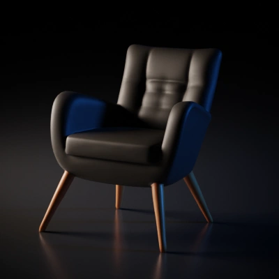 Elegant lounge chair with padded seat, wooden legs.