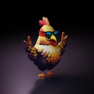 Cool cartoon chicken with sunglasses.