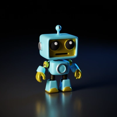 Cartoon robot, friendly design, antenna on head.