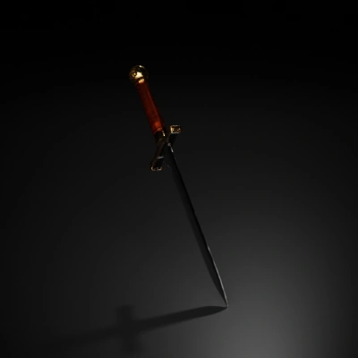 Medieval sword with leather-wrapped hilt, metal guard and pommel.