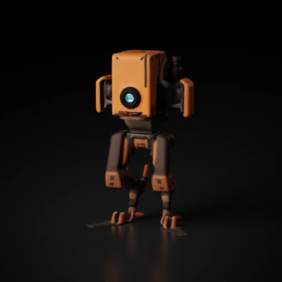 Robot with two legs, sensors, designed for games.