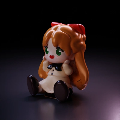 Chibi-style figurine of animated character with big eyes.