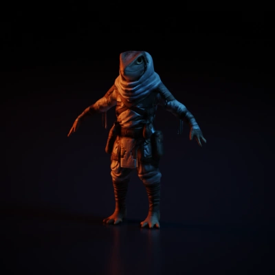 Lizard warrior in combat gear with straps and pouches.