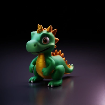 Cartoon dinosaur with teeths, 4 legs, detailed eyes, friendly design, upright stance.