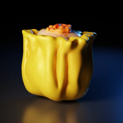 Steamed dumpling with topping.