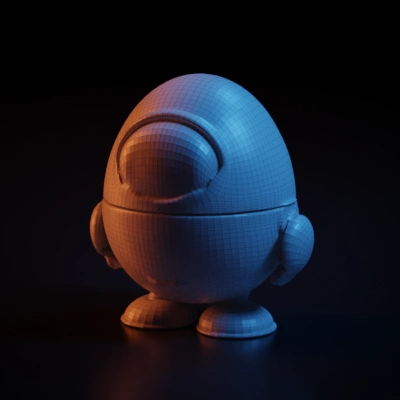 Egg-shaped robot with glowing eyes. symmetric geometry, smooth edges, simple geometry, character