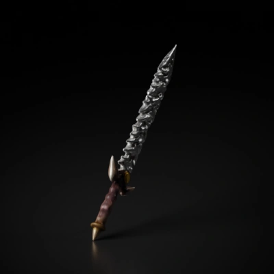 Sword with skeletal design, eerie and menacing.