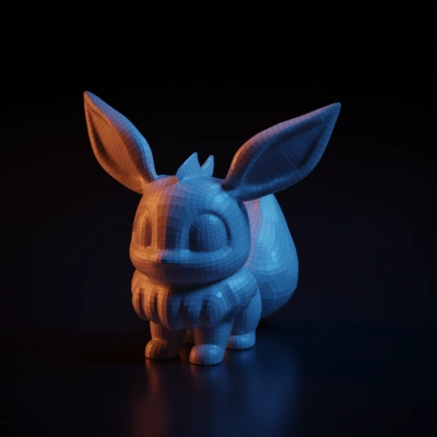 Cartoon-like brown creature with large ears. . symmetric geometry, smooth edges, character.