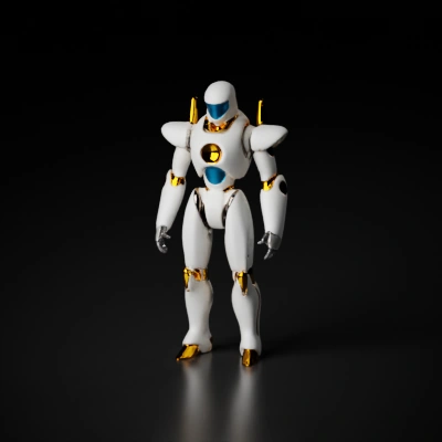 Humanoid robot, futuristic design, sleek and bulky armor.