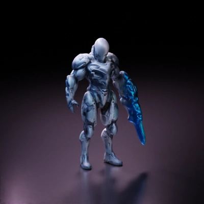 Armored sci-fi warrior with enhanced suit.