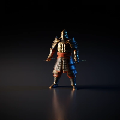 Samurai warrior in traditional armor, holding a spear.