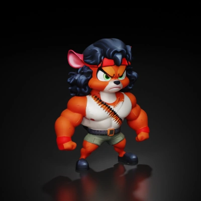 muscular cartoon fox soldier.