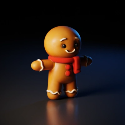 Cartoon gingerbread man cookie with scarf.