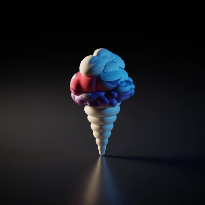 Ice cream cone with scoops stacked, cartoon style.