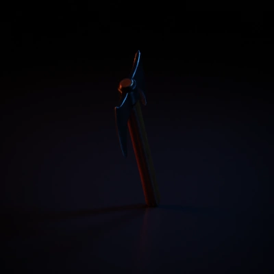 Battle axe with double blades and wooden handle.