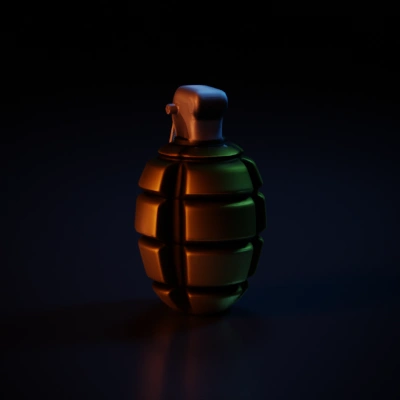 Hand grenade, classic model, oval shape, pin and lever.