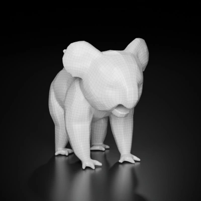 Koala with cartoonish human-like features.