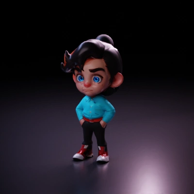 Stylized boy character, cartoonish design.
