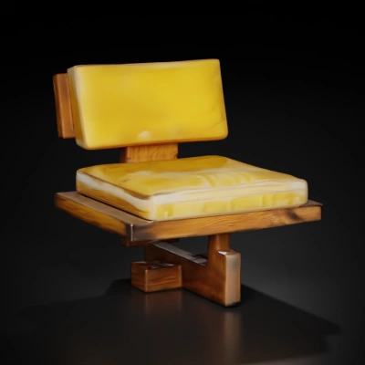 Wooden lounge chair with cushions.