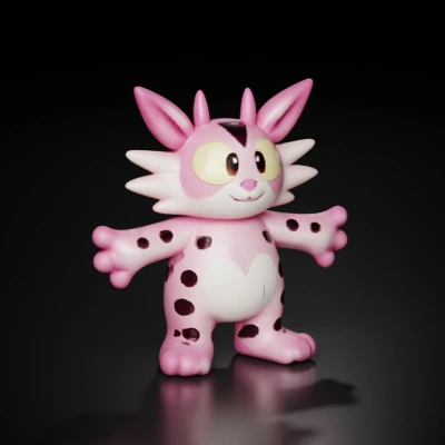 Cartoon bunny with large eyes, playful posture.