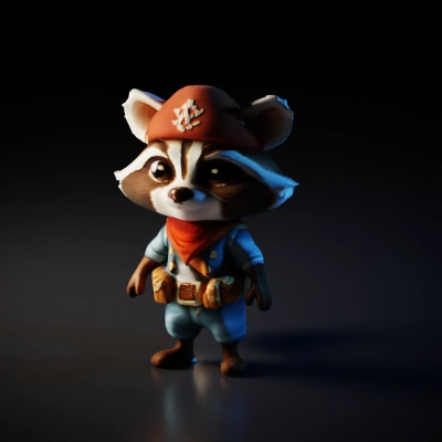 Pirate raccoon in adventure outfit, animated character.