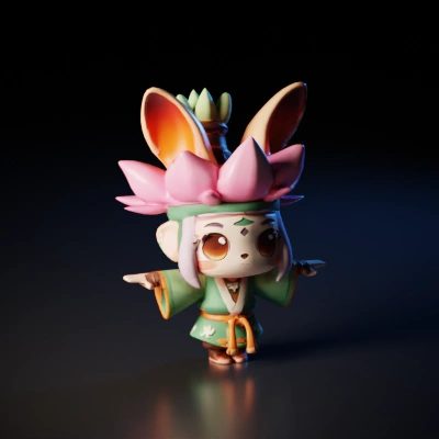 Cute anthropomorphic character, dressed in traditional clothing.