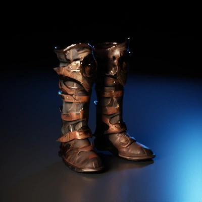 Ornate armored boots with intricate details, medieval.