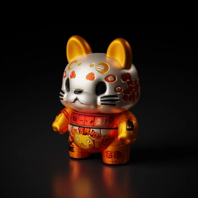 Cute character, cat-inspired design with decorative patterns.