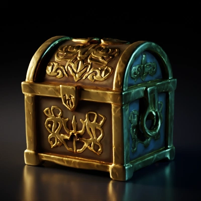 Medieval treasure chest with ornate carvings.
