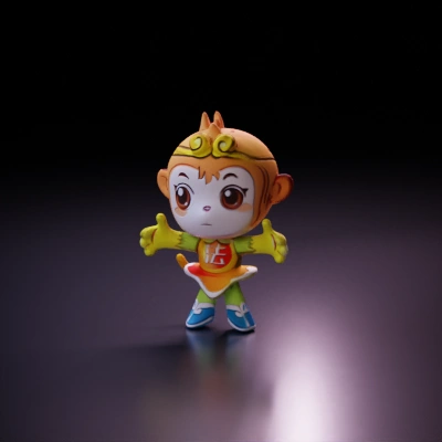 Cartoon monkey character wearing Chinese warrior costume.