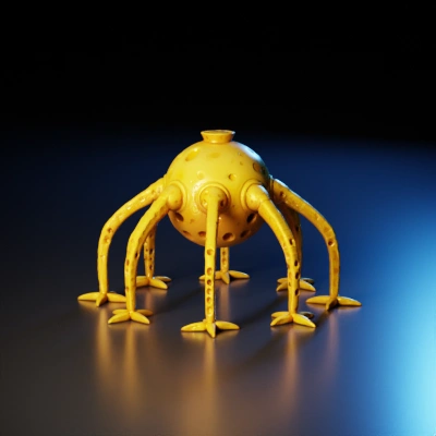 Yellow alien-like creature with four tentacle legs.
