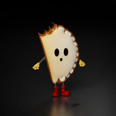 Pastry character with expressive face and limbs.