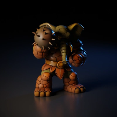 Anthropomorphic elephant warrior with mace.