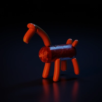 Horse-like figure made of sausages with legs and neck.