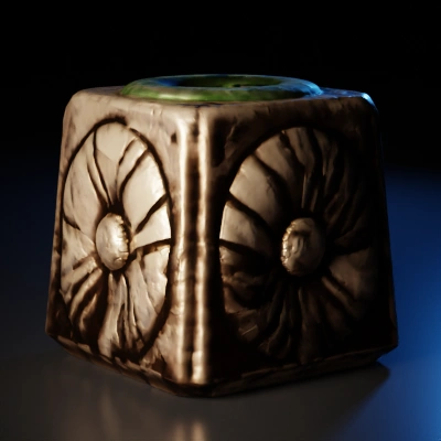 Stone pedestal, intricate floral designs.