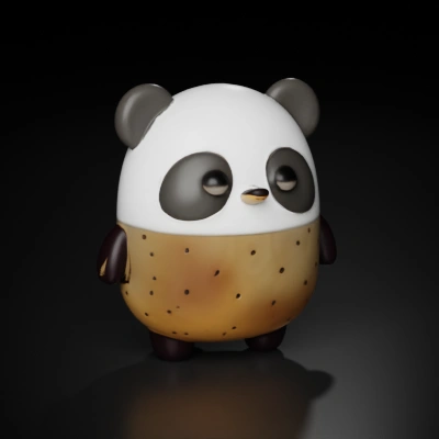 Cute panda bear, cartoon style, chibi design.