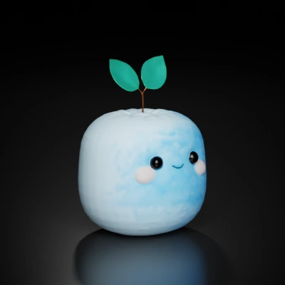 cute blue plush toy with leaves.