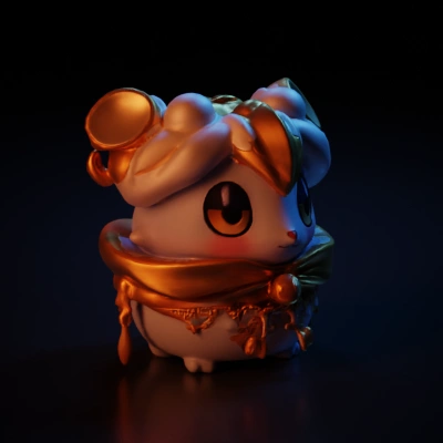 Adorable royal-like fluffy creature with golden accessories. the ox is adorned with a vibrant red and gold blanket and decorative bead chains